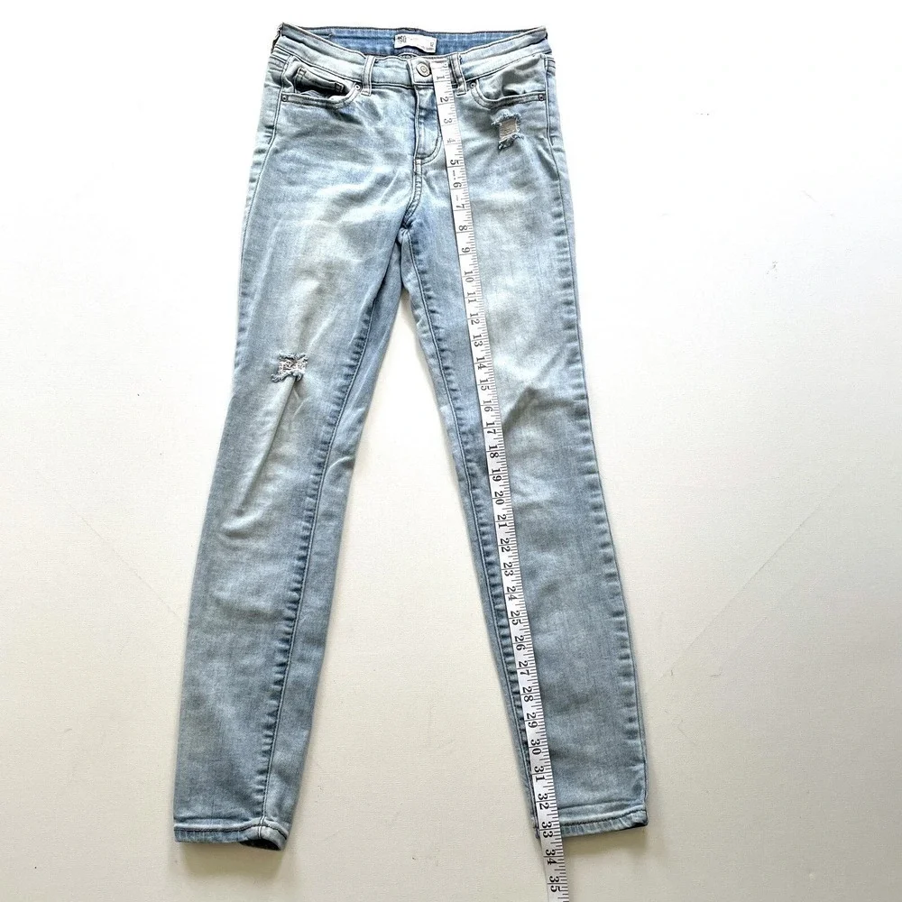 RSQ Girls Size 12 Blue Skinny Jeans Light Wash Mid Rise Distressed Stretch Denim